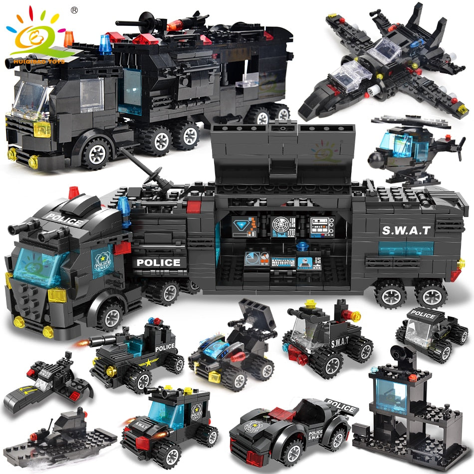 Build Your Own SWAT Police Station Truck with Helicopter and Car